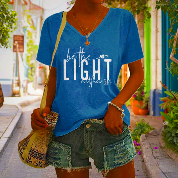 Christian Women's Be The Light V-Neck T-Shirt | Faith Graphic Tee