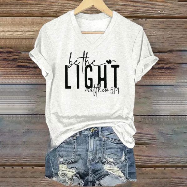 Christianartworkshop Women's Be The Light Faith Print V-Neck T-shirt