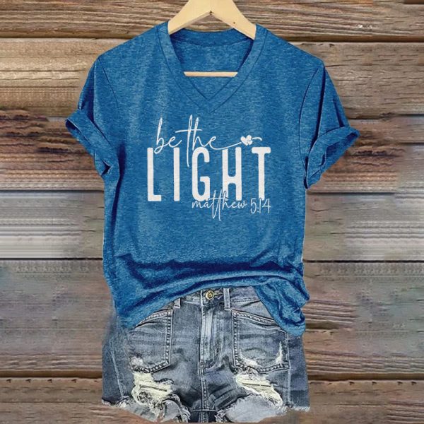 Christianartworkshop Women's Be The Light Faith Print V-Neck T-shirt