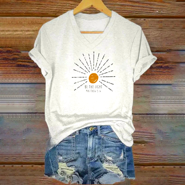 Christian Women's Be The Light Matthew 5:14 V-Neck T-Shirt