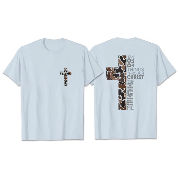 Christianartworkshop Camo Cross Design With Philippians 4:13 Verse Christian T-Shirt