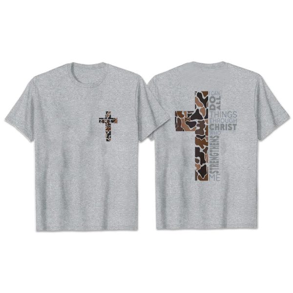 Christianartworkshop Camo Cross Design With Philippians 4:13 Verse Christian T-Shirt