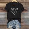 Christianartworkshop Women's Blessed Love Cross Jesus Has My Back Print V-Neck T-shirt