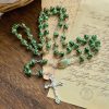 Our Lady Medal & Crucifix of 8mm Green Glass Beads Rosary—Blessed Symbol of Faith