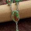 Our Lady Medal & Crucifix of 8mm Green Glass Beads Rosary—Blessed Symbol of Faith