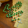 Our Lady Medal & Crucifix of 8mm Green Glass Beads Rosary—Blessed Symbol of Faith