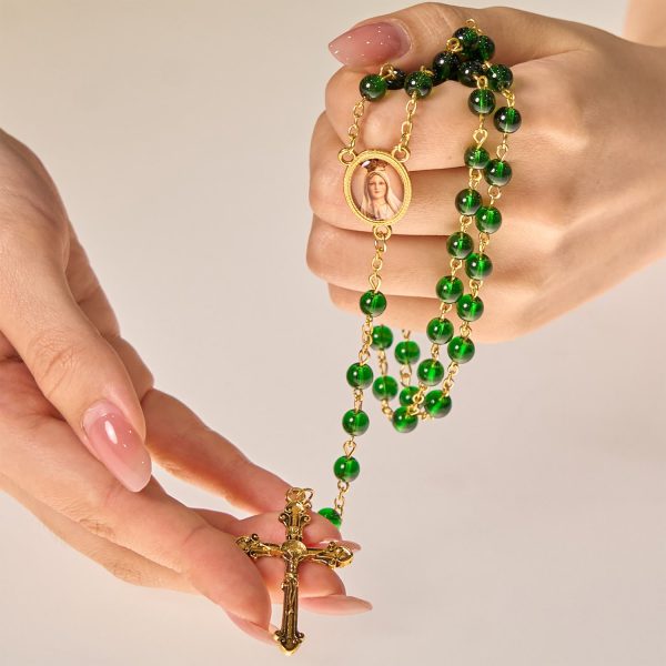 Christianartworkshop Vintage Green Glass Bead Rosary with Virgin Mary and Crucifix: Faith - Filled Heirloom