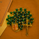 Vintage Green Glass Bead Rosary with Virgin Mary and Crucifix: Faith - Filled Heirloom