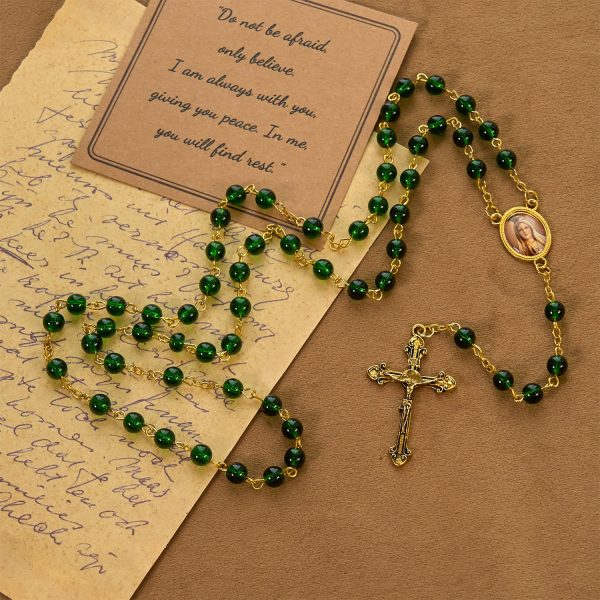 Christianartworkshop Vintage Green Glass Bead Rosary with Virgin Mary and Crucifix: Faith - Filled Heirloom