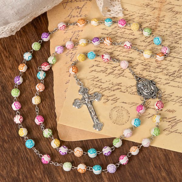 Multicolor Rose Beads with Virgin Mary Medal & Crucifix Rosary: Sacred Palette of Love
