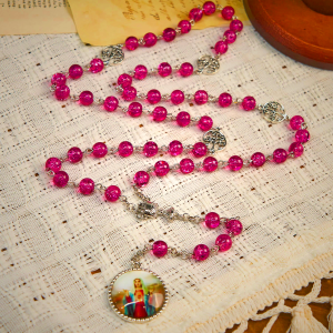 Pink Glass Rosary Adorned with Our Lady of Guadalupe: A Love - Filled Blessing