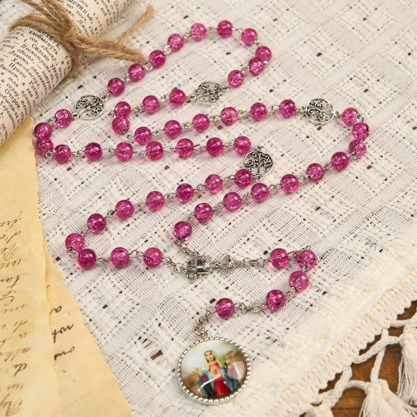 Pink Glass Rosary Adorned with Our Lady of Guadalupe: A Love - Filled Blessing