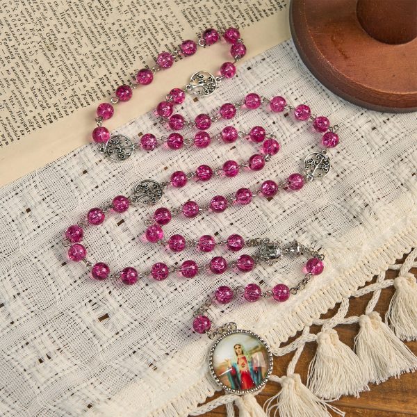 Pink Glass Rosary Adorned with Our Lady of Guadalupe: A Love - Filled Blessing
