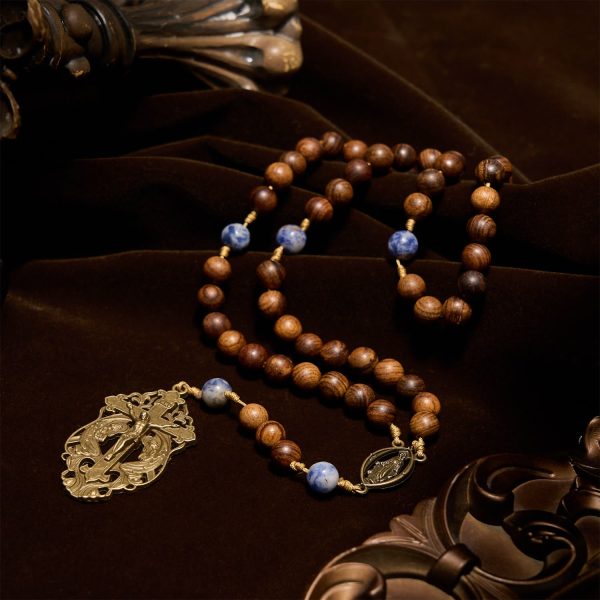 Christianartworkshop Virgin Mary & Crucifix of Wooden and Ceramics Beads Blessed Devotion Rosary