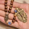Christianartworkshop Virgin Mary & Crucifix of Wooden and Ceramics Beads Blessed Devotion Rosary