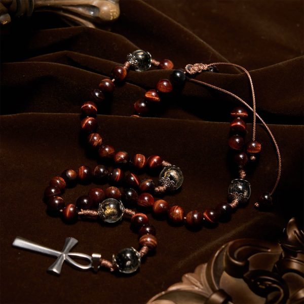 Wooden Beads Rosary & Necklace 2-in-1 with Ankh Cross: Adjustable Design, Endless Devotion