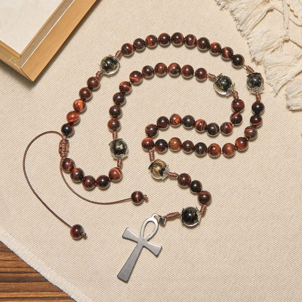Wooden Beads Rosary & Necklace 2-in-1 with Ankh Cross: Adjustable Design, Endless Devotion