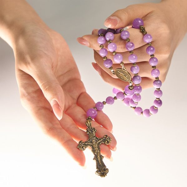 Thanksgiving Gift: Purple Garnet Chalcedony Rosary with Crucifix & St. Benedict: Graceful Spiritual Bond