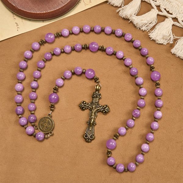 Christianartworkshop Purple Garnet Chalcedony Rosary with Crucifix & St. Benedict: Graceful Spiritual Bond