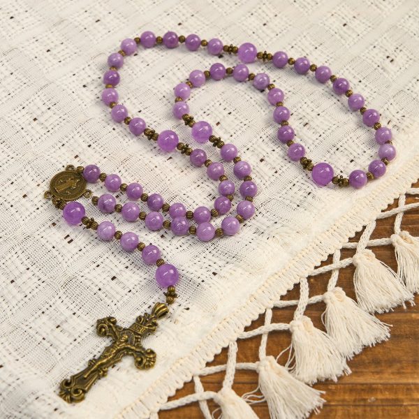 Christianartworkshop Purple Garnet Chalcedony Rosary with Crucifix & St. Benedict: Graceful Spiritual Bond