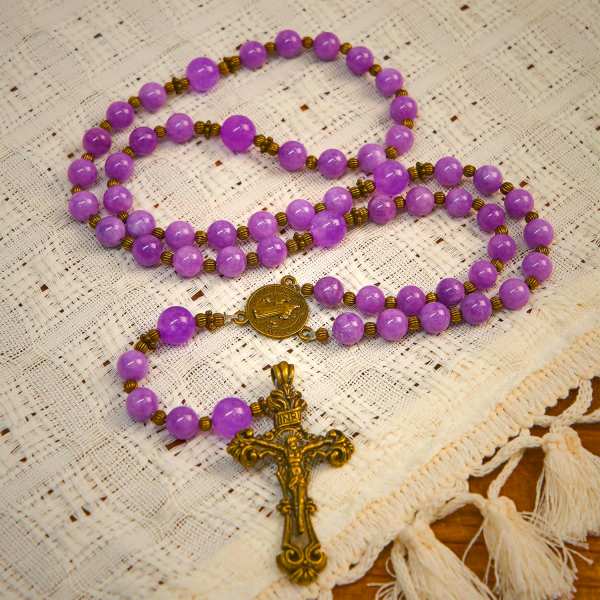 Purple Garnet Chalcedony Rosary with Crucifix & St. Benedict: Graceful Spiritual Bond