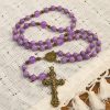 Thanksgiving Gift: Purple Garnet Chalcedony Rosary with Crucifix & St. Benedict: Graceful Spiritual Bond
