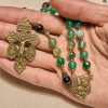 Exquisite Green Agate Rosary with Pardon Crucifix & Holy Family: Graceful Spiritual Narrative