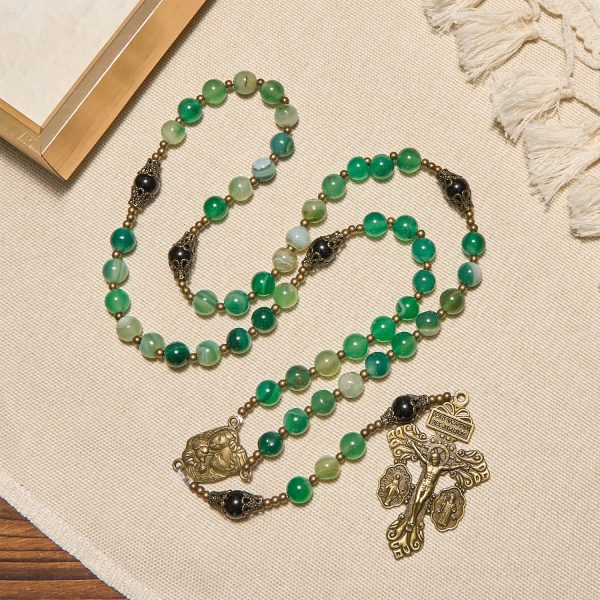 PRAYERFUL FAITH: Handmade Exquisite Green Agate Rosary with Gift Card