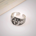 Classic 925 Silver Cross Ring with Ornate Patterns: Handmade Relic of Faith