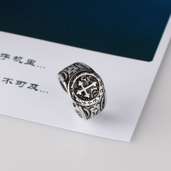 Christianartworkshop Classic 925 Silver Cross Ring with Ornate Patterns: Handmade Relic of Faith