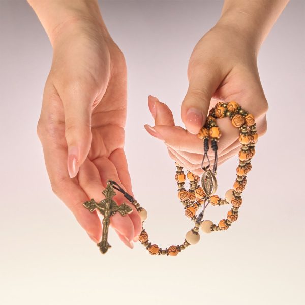 Christianartworkshop Exquisite Rose Beads with Bronze Crucifix & Miraculous Medal Rosary