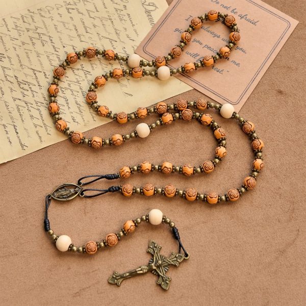 Christianartworkshop Exquisite Rose Beads with Bronze Crucifix & Miraculous Medal Rosary