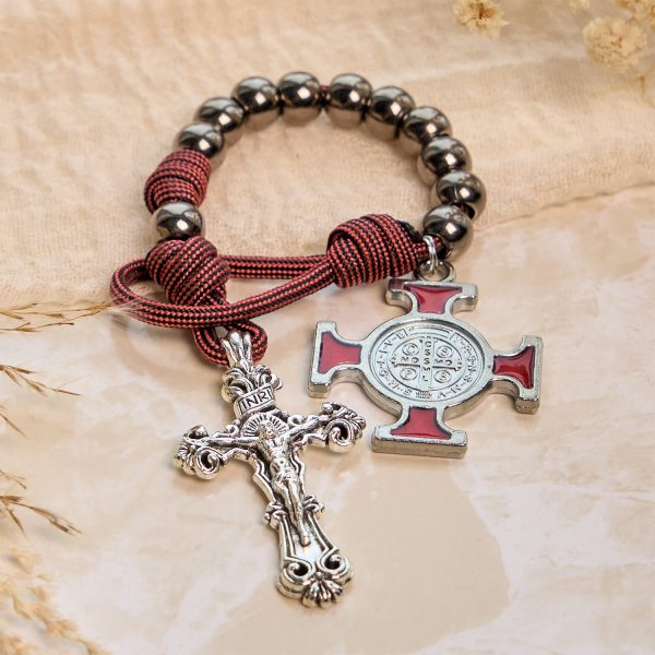 PRAYERFUL FAITH: All-Place Portable Paracord Pocket Rosary with Crucifix & St. Benedict
