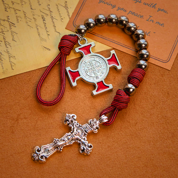 All-Place Portable Paracord Pocket Rosary with Crucifix & St. Benedict: Faith for Every Spot