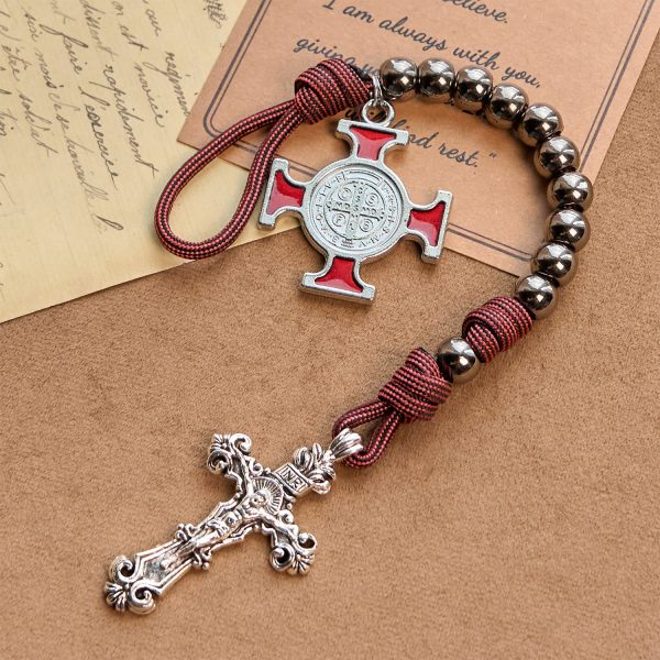 PRAYERFUL FAITH: All-Place Portable Paracord Pocket Rosary with Crucifix & St. Benedict