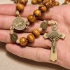 Christianartworkshop 15/20 Decade Olive Wood Rosary with St. Benedict, Crucifix & Waist Chain Design—Divine Devotion in Dual Use