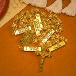 Our Lady of Fátima & Crucifix of 8 mm Round Golden Metal Gems Alloy Chain Rosary