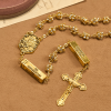 Christianartworkshop Our Lady of Fátima & Crucifix of 8 mm Round Golden Metal Gems Alloy Chain Rosary