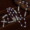 Blue & White Glass Beads Crucifix Jesus Rosary