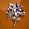 Blue & White Glass Beads Crucifix Jesus Rosary