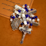 Blue & White Glass Beads Crucifix Jesus Rosary