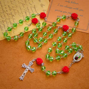 Handmade Floral Crystal Beads & Crucifix with Virgin Mary Medal Rosary: Blossom of Grace Elegance