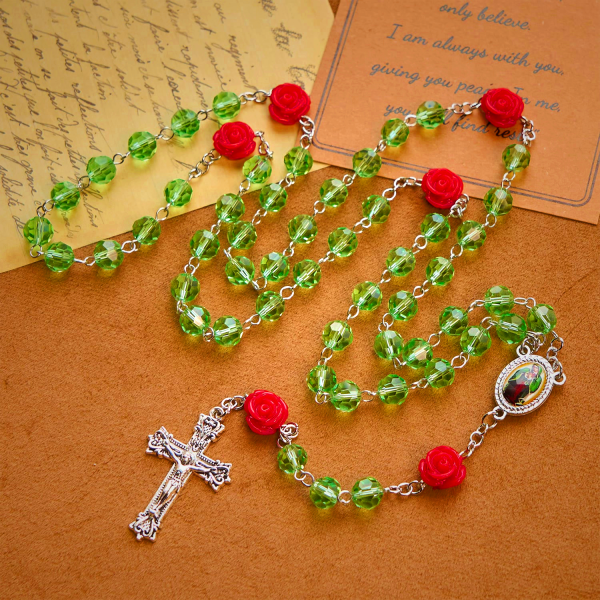 Handmade Floral Crystal Beads & Crucifix with Virgin Mary Medal Rosary: Blossom of Grace Elegance