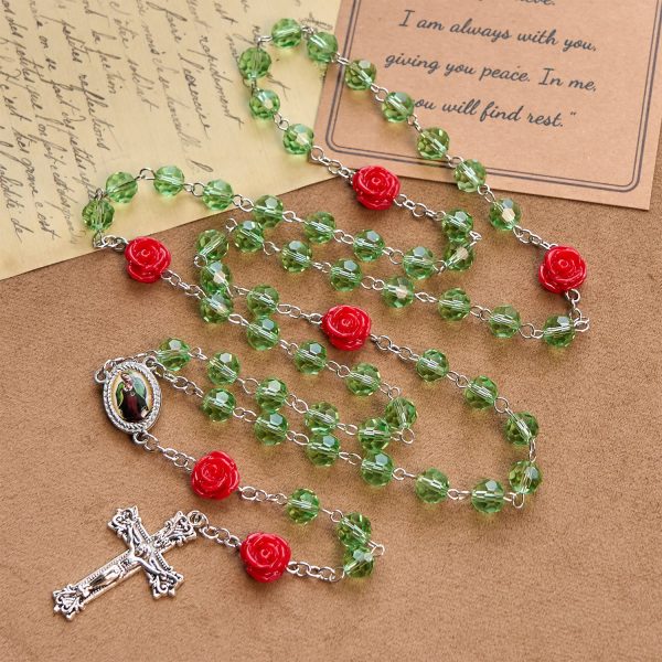 Handmade Floral Crystal Beads & Crucifix with Virgin Mary Medal Rosary: Blossom of Grace Elegance
