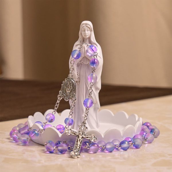 Christianartworkshop Frosted Blue and Purple Glass Beads Rosary Adorned with Miraculous Medal: Devotion in Textured Form