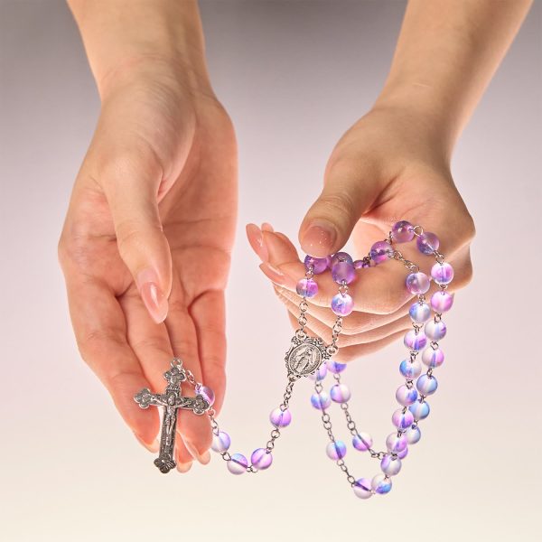 Christianartworkshop Frosted Blue and Purple Glass Beads Rosary Adorned with Miraculous Medal: Devotion in Textured Form