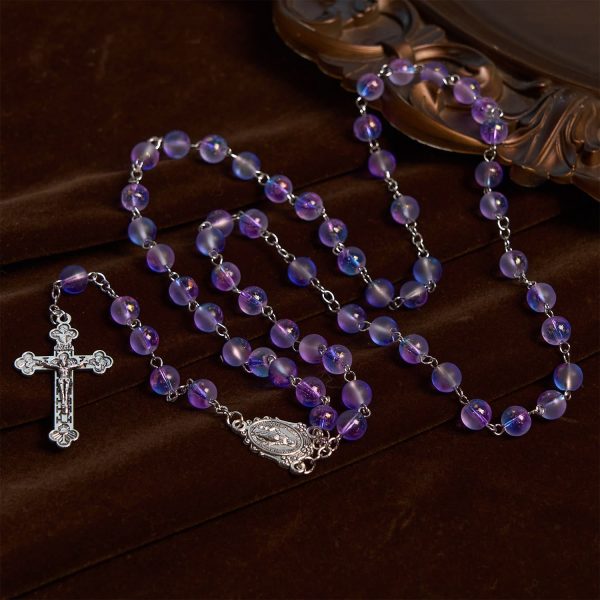 Christianartworkshop Frosted Blue and Purple Glass Beads Rosary Adorned with Miraculous Medal: Devotion in Textured Form