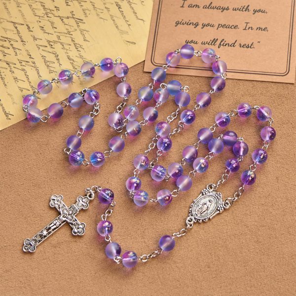 Christianartworkshop Frosted Blue and Purple Glass Beads Rosary Adorned with Miraculous Medal: Devotion in Textured Form