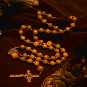 Divine Olive Wood Rosary Adorned with St. Benedict Medal & Crucifix: Sacred Devotion