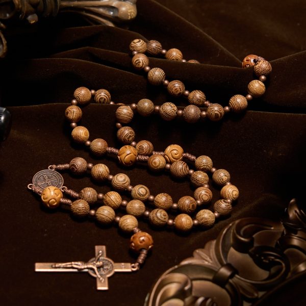 Christianartworkshop PRAYERFUL FAITH: Divine Olive Wood Rosary with St. Benedict Medal & Crucifix